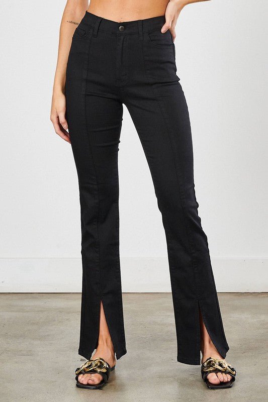 Black Front Slit Slim Bootcut Jeans