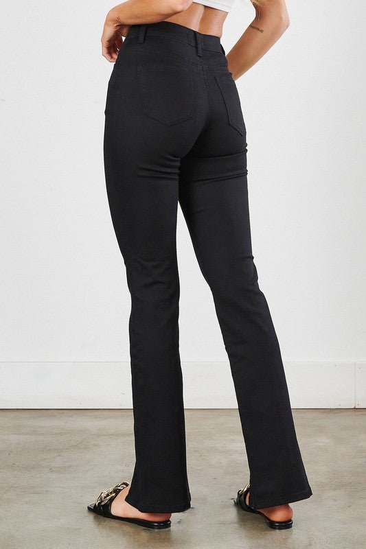 Black Front Slit Slim Bootcut Jeans