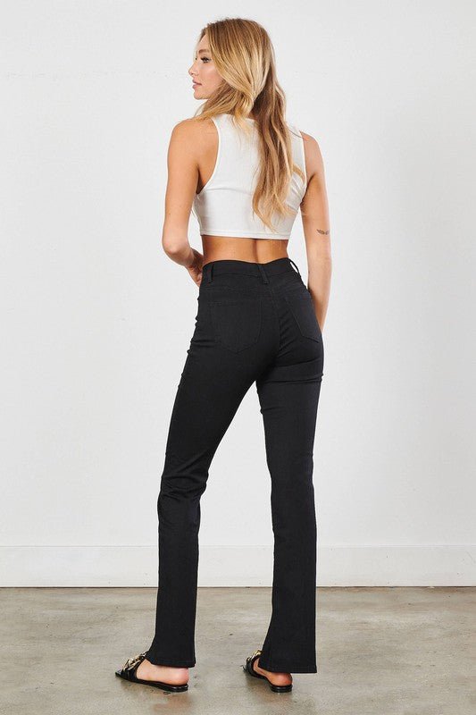 Black Front Slit Slim Bootcut Jeans