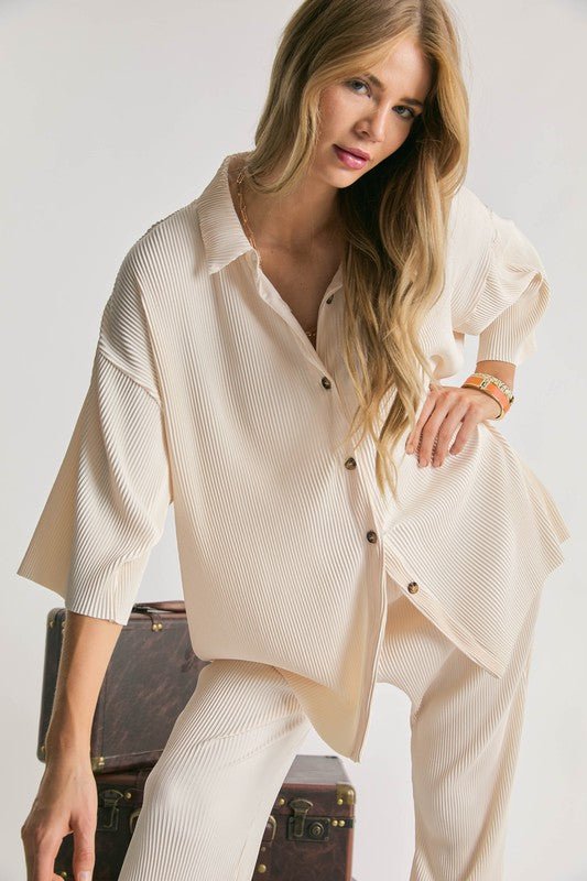 Plisse Button-Down Top