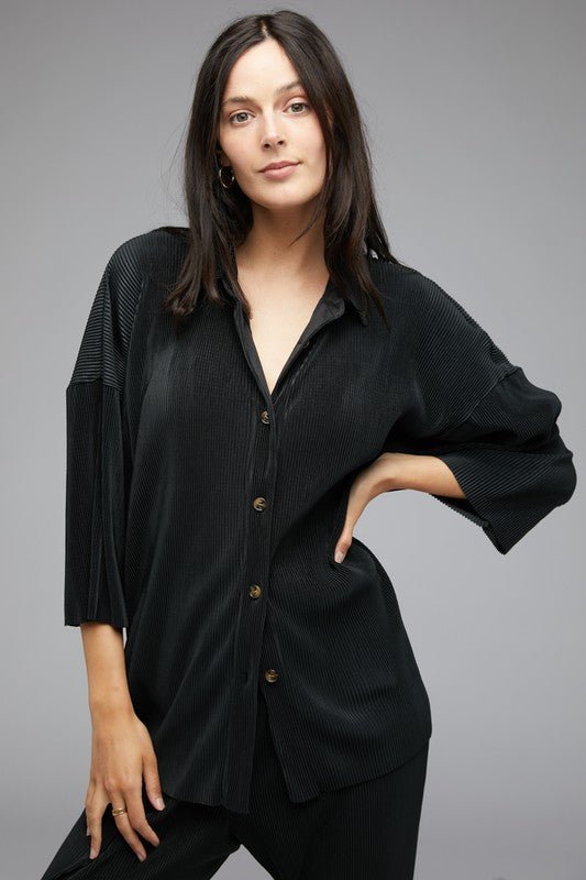 Plisse Button-Down Top