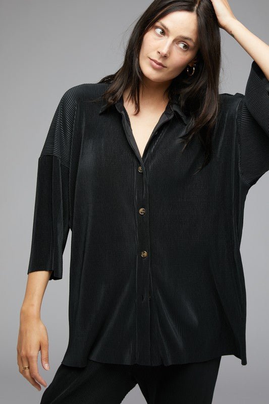 Plisse Button-Down Top