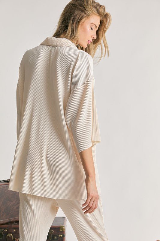 Plisse Button-Down Top