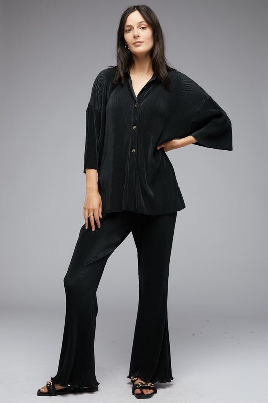 Plisse Button-Down Top