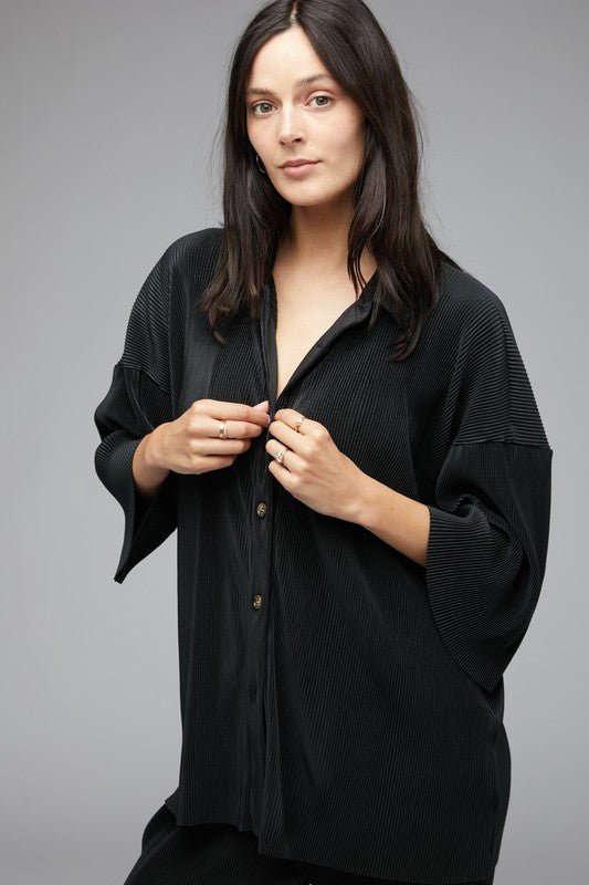 Plisse Button-Down Top