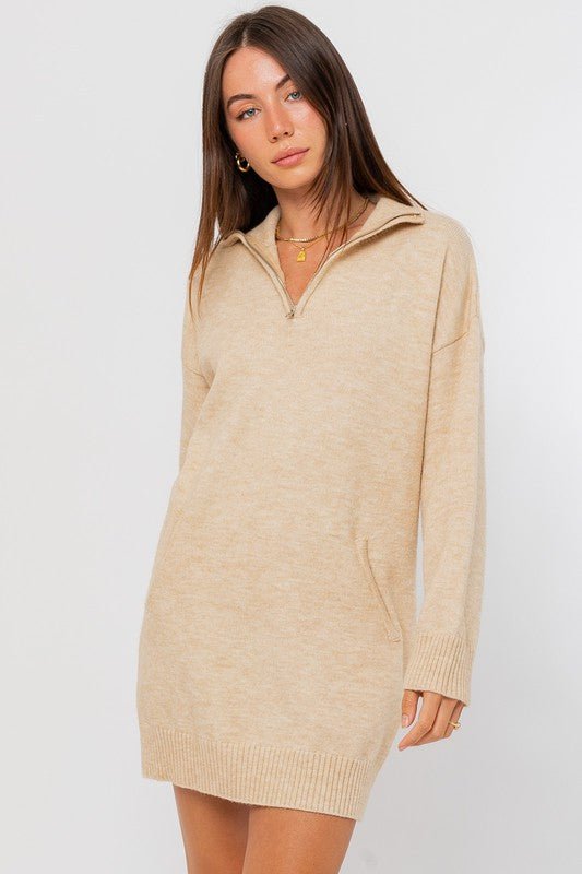 Half Zip Up Sweater Dress