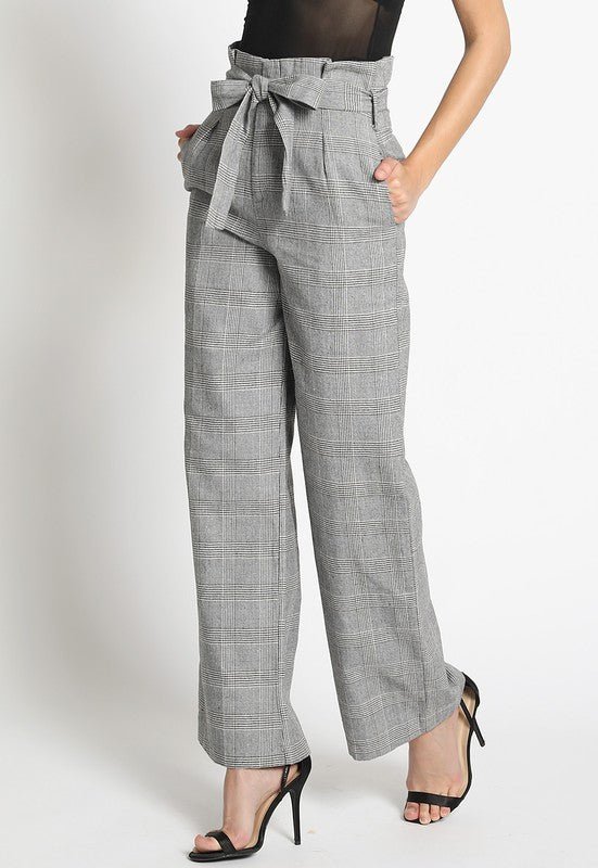 Paperbag Plaid Pants With Tie