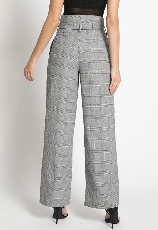 Paperbag Plaid Pants With Tie