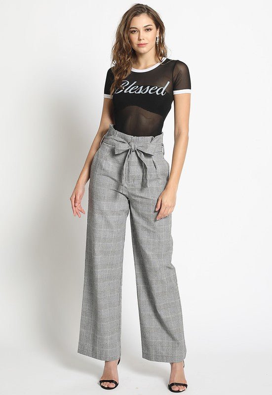 Paperbag Plaid Pants With Tie