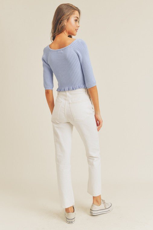 Square Neckline Ribbed Knit Top