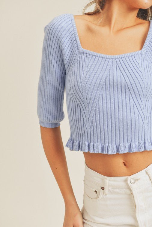 Square Neckline Ribbed Knit Top