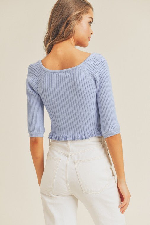 Square Neckline Ribbed Knit Top